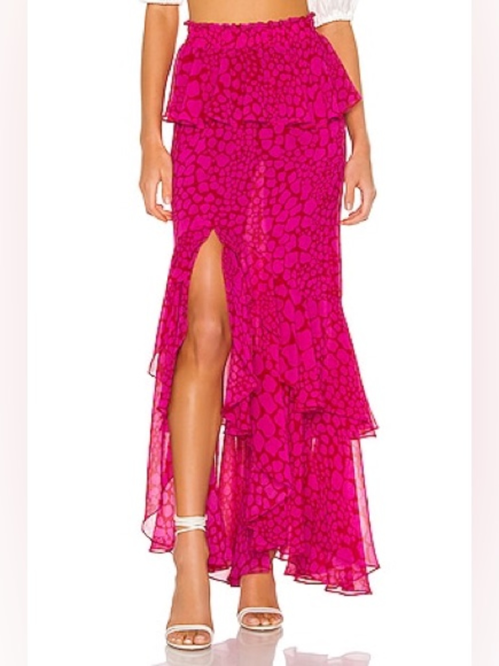 NWT MISA Los Angeles Lucia Maxi Ruffled Skirt in Pink Giraffe - L